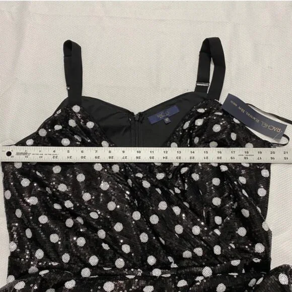 NWOT Rachel Roy Black and White Polka Dot Sequin Faux Wrap Dress Size 18/18W - Picture 12 of 12